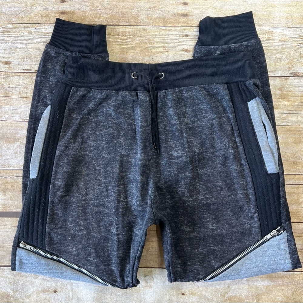 Encrypted Supply Co Mens XL Joggers Charcoal Gray Acid Wash Moto Zipper Sweats